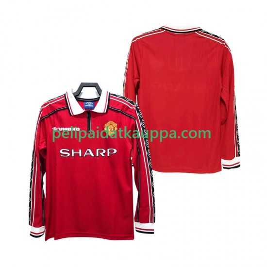 Manchester United Retro Koti Fanipelipaita (Miehet) 1998 1999 Pitkähihainen Manchester United Retro Koti Fanipelipaita (Miehet) 1998 1999 Pitkähihainen