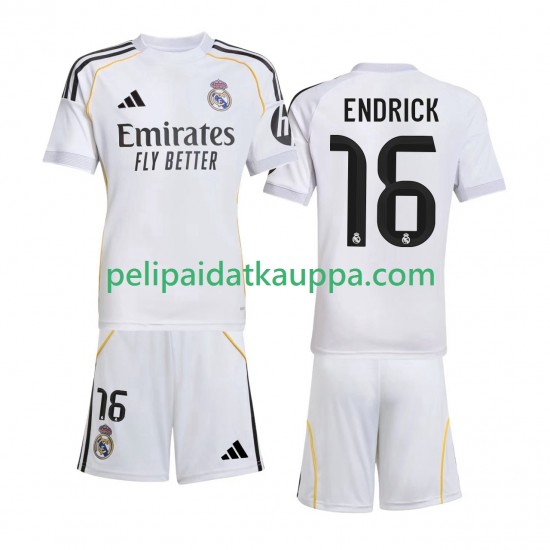 Real Madrid Endrick 16 Koti Fanipelipaita (Lasten) 2025-2026 Lyhythihainen Real Madrid Endrick 16 Koti Fanipelipaita (Lasten) 2025-2026 Lyhythihainen