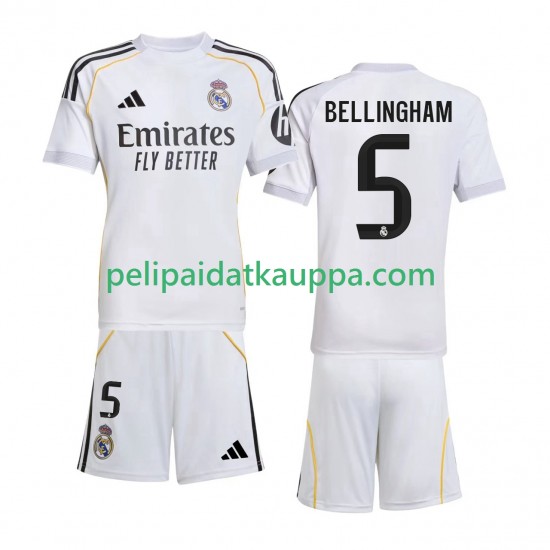 Real Madrid Jude Bellingham 5 Koti Fanipelipaita (Lasten) 2025-2026 Lyhythihainen Real Madrid Jude Bellingham 5 Koti Fanipelipaita (Lasten) 2025-2026 Lyhythihainen